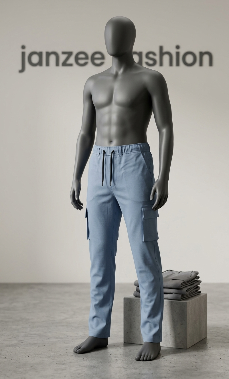 Men's sky blue Premium Cotton Cargo Trousers – Slim Fit Utility Pants