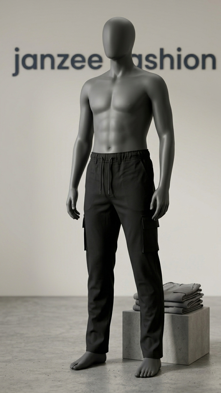 Men's Black Premium Cotton Cargo Trousers – Slim Fit Utility Pants
