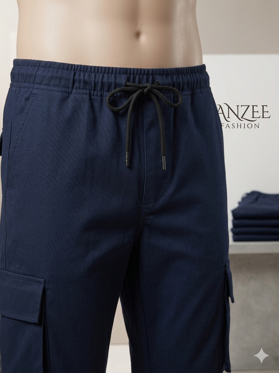 Men's navy blue Cargo Trousers Premium Cotton Slim Fit Utility Pants For Men