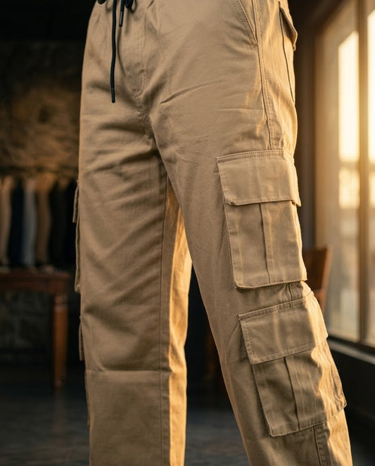 Men's Camel Color 8 Pocket Cotton Cargo Trouser