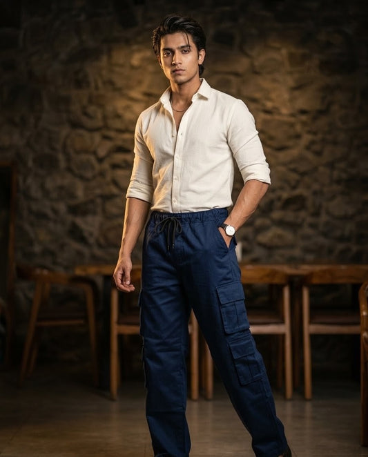Premium Navy Blue 8 Pocket Cargo Pants for Men