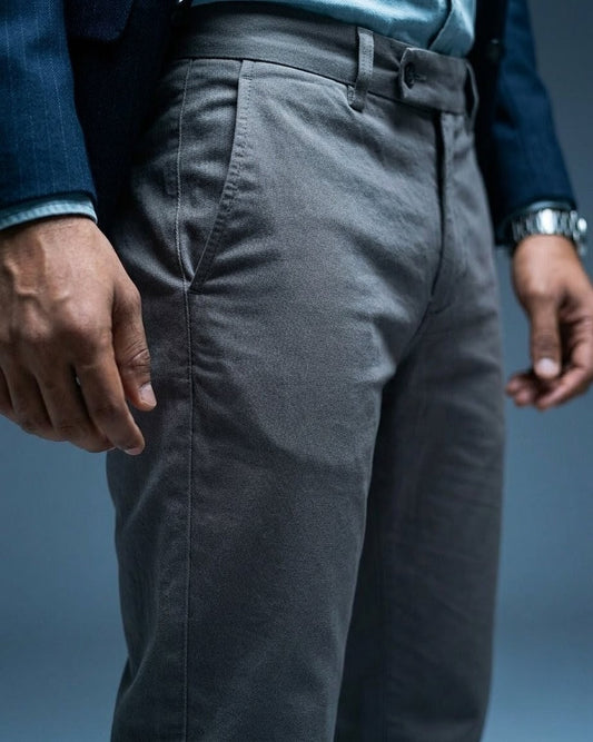 Men's Gray 100% Cotton Pants – Slim Fit Breathable Everyday Trousers
