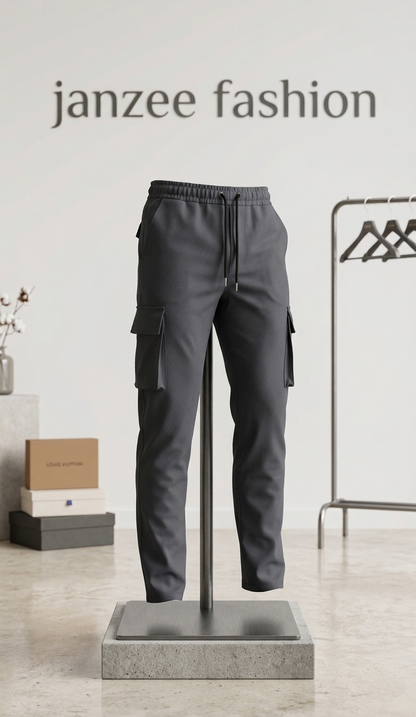 Men's metallic Grey Cotton Cargo Trousers | Premium Slim Fit Pants – Janzee Fashion