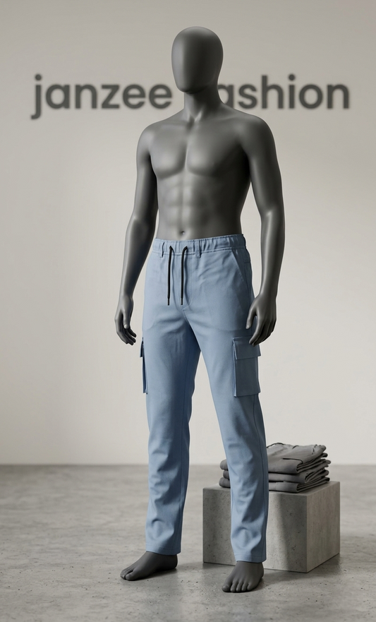 Men's sky blue Premium Cotton Cargo Trousers – Slim Fit Utility Pants