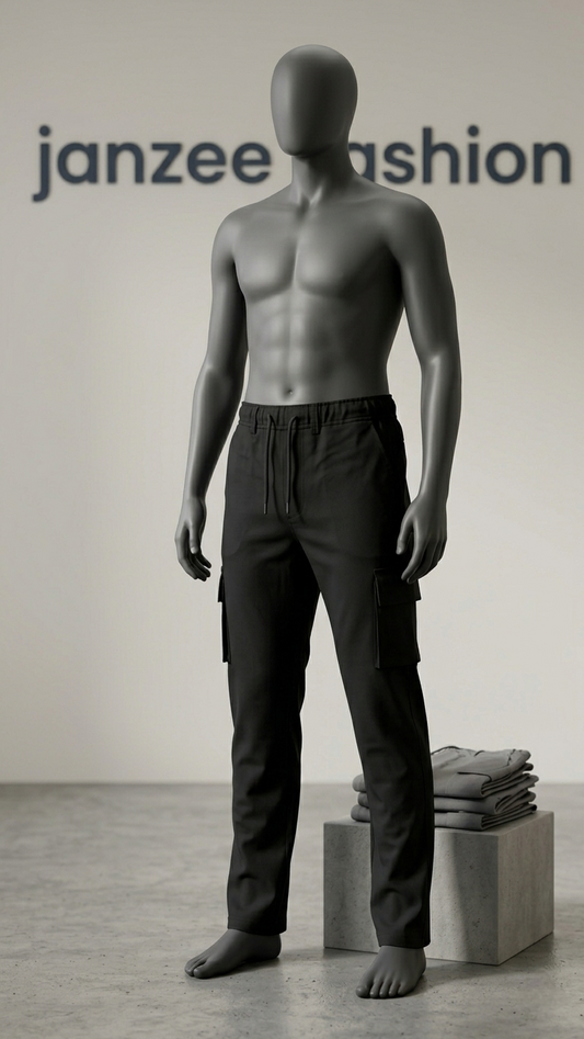 Men's Black Premium Cotton Cargo Trousers – Slim Fit Utility Pants