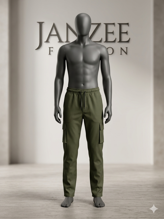 Men's olive green Cargo Trousers Premium Cotton Slim Fit Utility Pants For Men