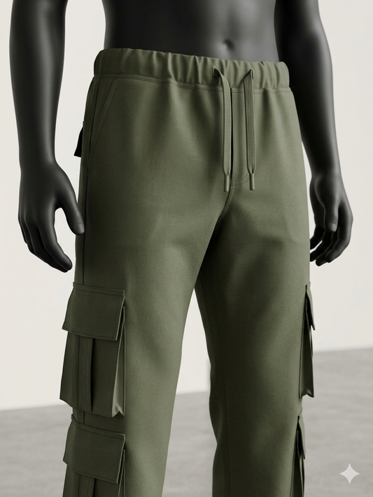 8 Pocket Men's olive green Premium Cotton Cargo Trousers – Slim Fit Utility Pants for Men | Janzee Fashion