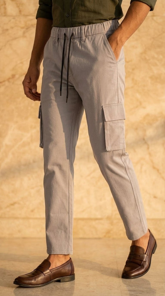 Men's light grey Cargo Trousers Premium Cotton Slim Fit Utility Pants For Men