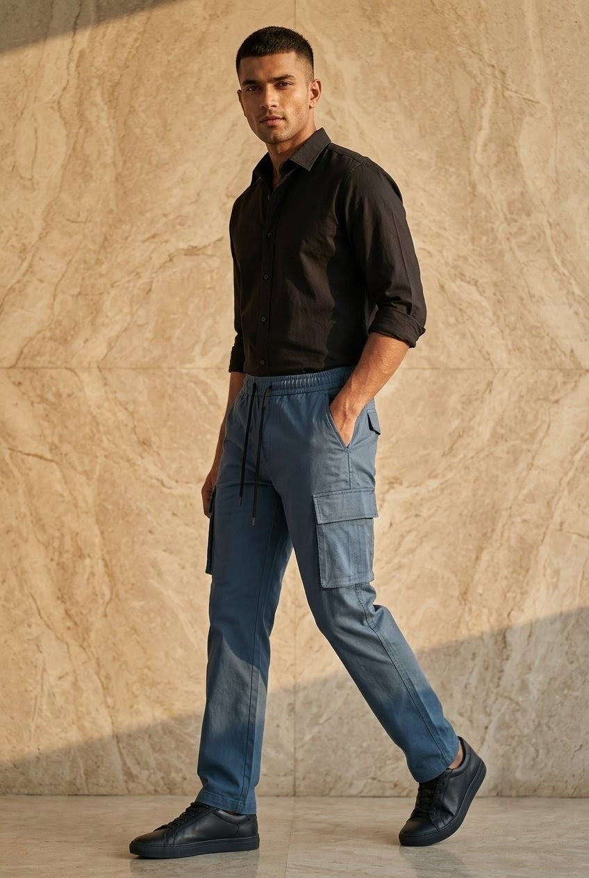 Men's grey warden Premium Cotton Cargo Trousers – Slim Fit Utility Pants for Men | Janzee Fashion