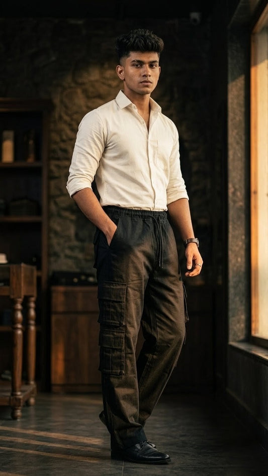 Men's Black 8 Pocket Cotton Cargo Trouser