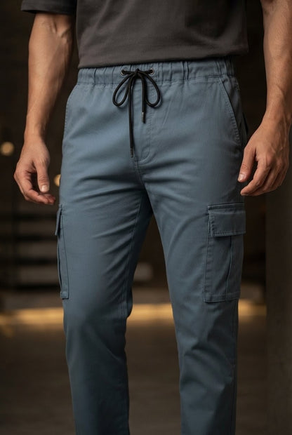 Men's grey warden Premium Cotton Cargo Trousers – Slim Fit Utility Pants for Men | Janzee Fashion