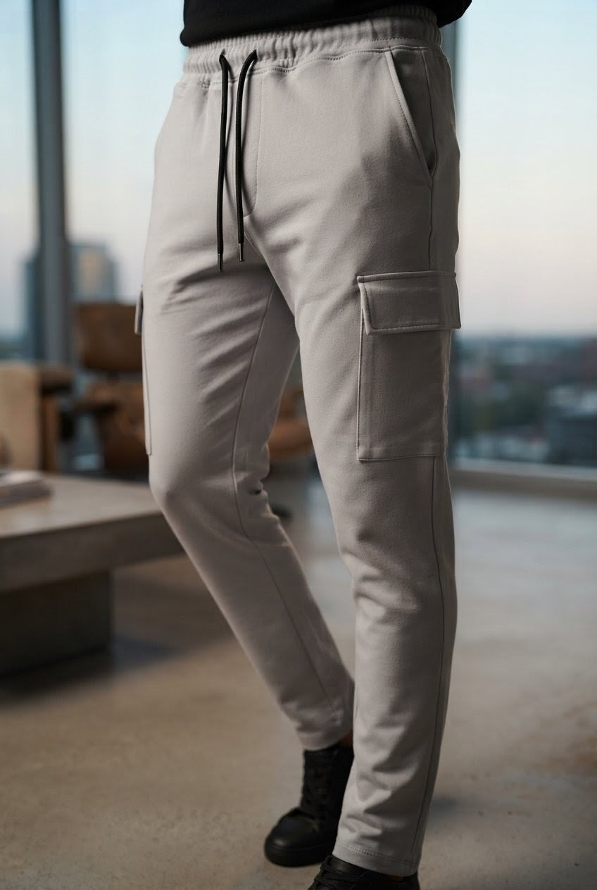 Men's light grey Cargo Trousers Premium Cotton Slim Fit Utility Pants For Men