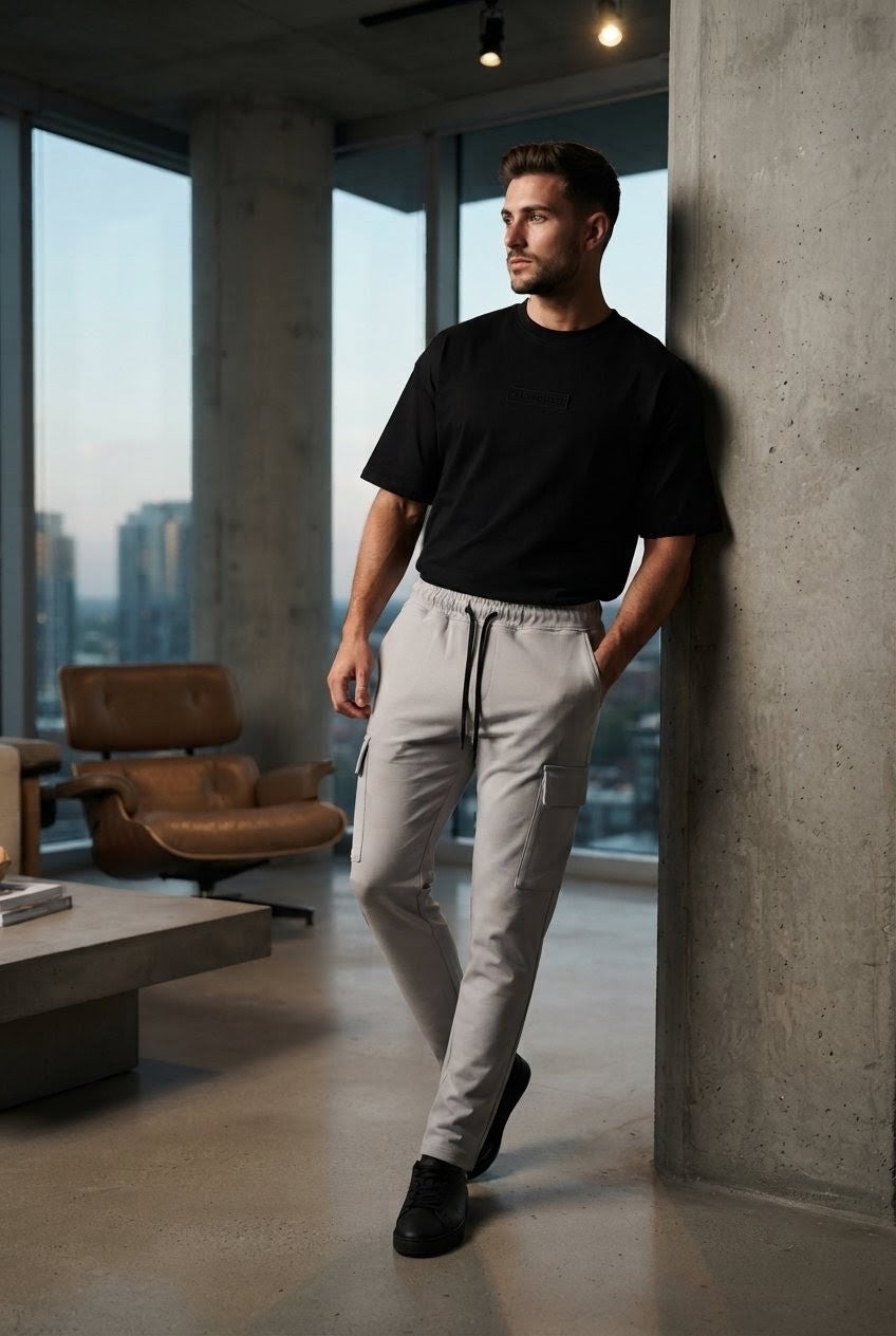 Men's light grey Cargo Trousers Premium Cotton Slim Fit Utility Pants For Men