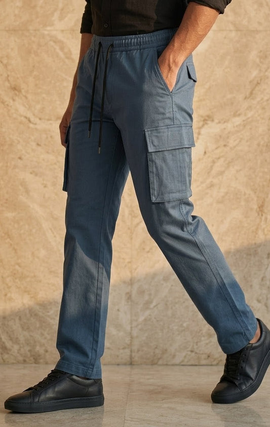 Men's grey warden Premium Cotton Cargo Trousers – Slim Fit Utility Pants for Men | Janzee Fashion