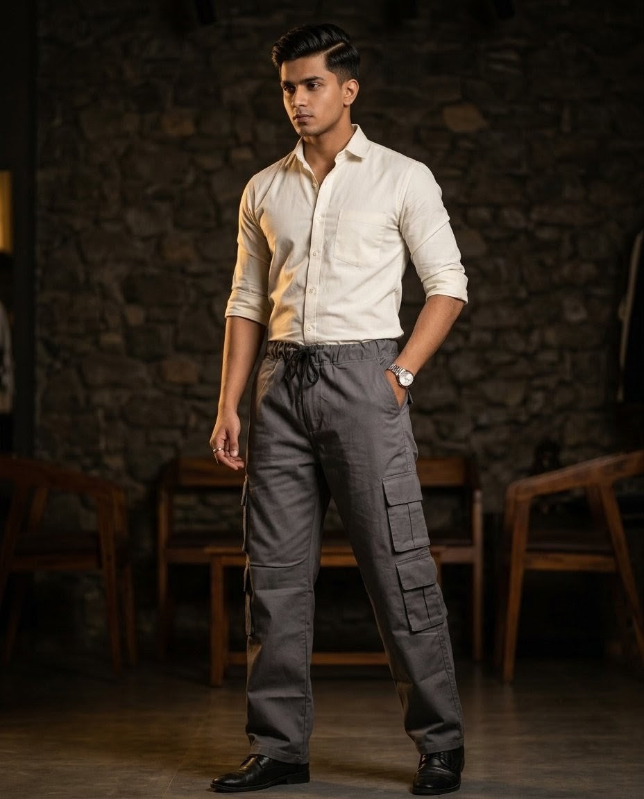 Premium Men's 8 Pocket Cargo – Cotton Casual Utility Trousers