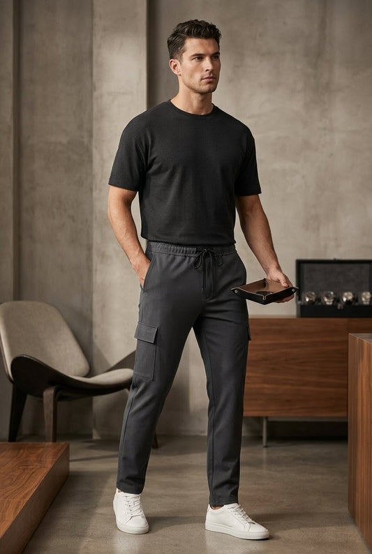 Men's metallic Grey Cotton Cargo Trousers | Premium Slim Fit Pants – Janzee Fashion