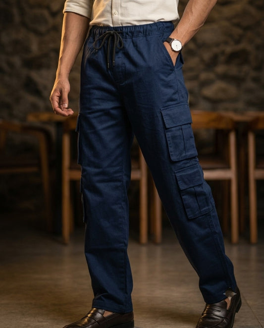 Premium Navy Blue 8 Pocket Cargo Pants for Men