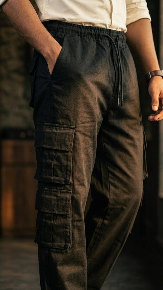 Men's Black 8 Pocket Cotton Cargo Trouser