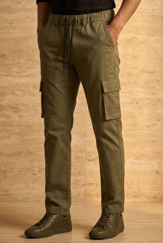 Men's olive green Cargo Trousers Premium Cotton Slim Fit Utility Pants For Men