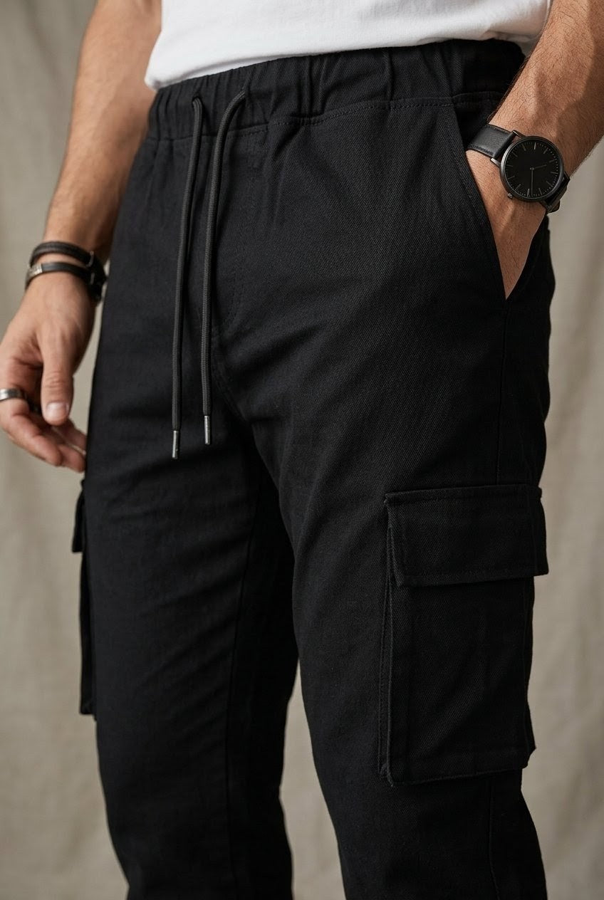 Men's Black Cargo trouser |6 pocket Durable Multi-Pocket Styles