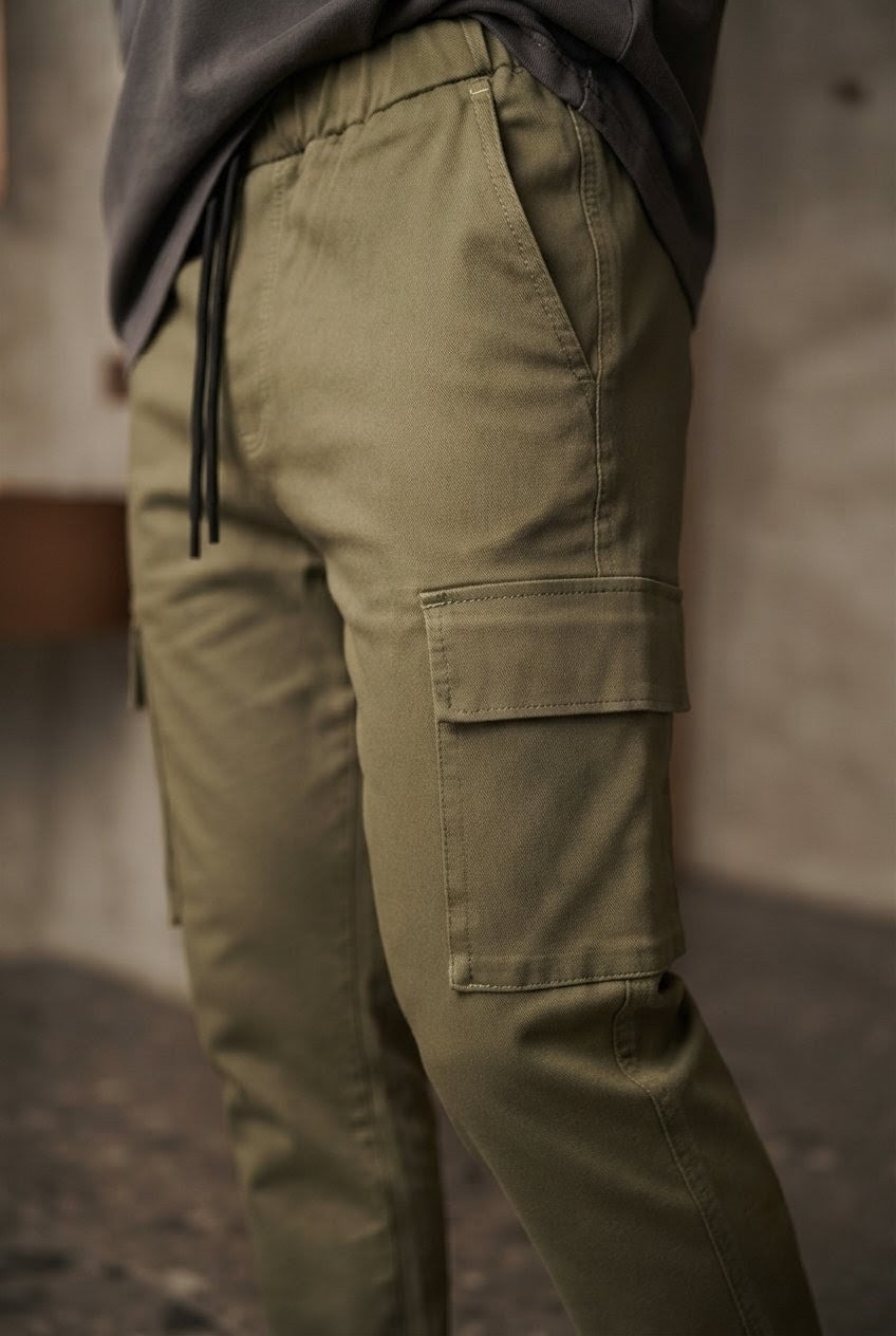 Men's olive green Cargo Trousers Premium Cotton Slim Fit Utility Pants For Men