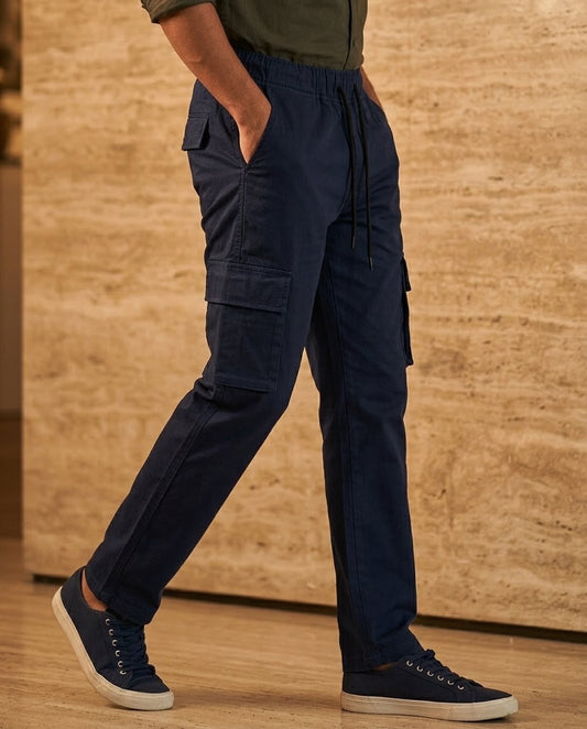 Men's navy blue Cargo Trousers Premium Cotton Slim Fit Utility Pants For Men