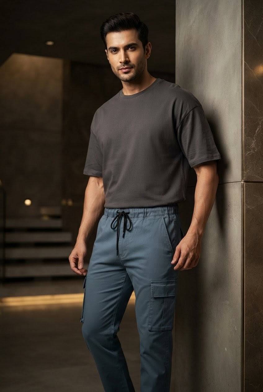 Men's grey warden Premium Cotton Cargo Trousers – Slim Fit Utility Pants for Men | Janzee Fashion