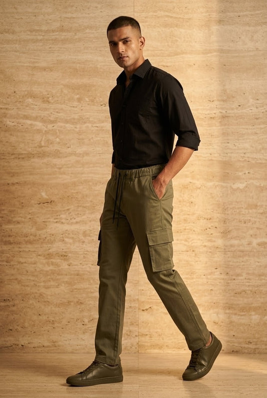 Men's olive green Cargo Trousers Premium Cotton Slim Fit Utility Pants For Men